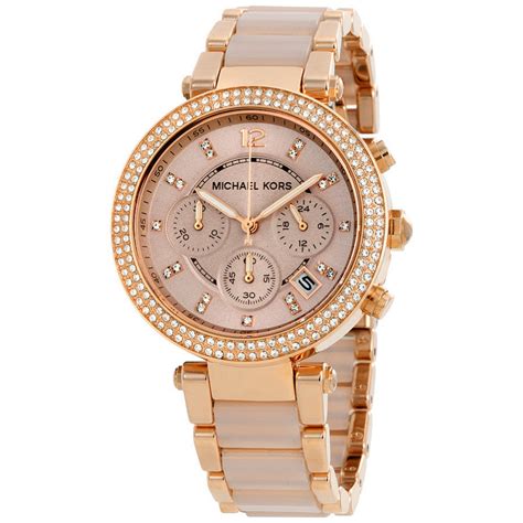 michael kors parker rose gold tone acetate watch|parker rose gold tone watch.